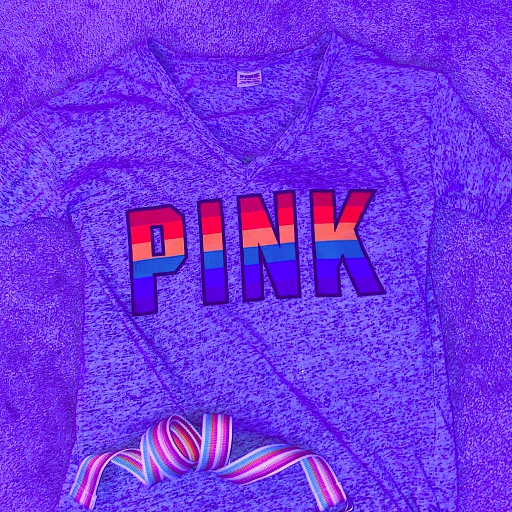 rainbow pink lettered v-neck t